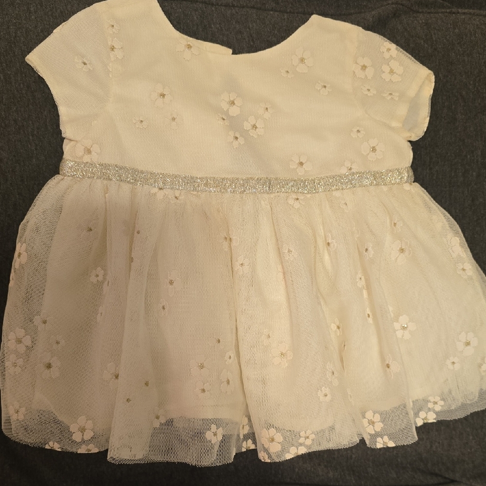 Baby Bgosh Ivory Floral Tulle Dress Silver Glitter